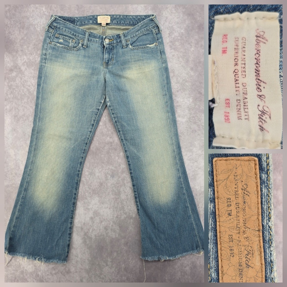 VTG Abercrombie & Fitch Y2K Low Rise Flare Bootcut Jeans Frayed Hem Size 6R